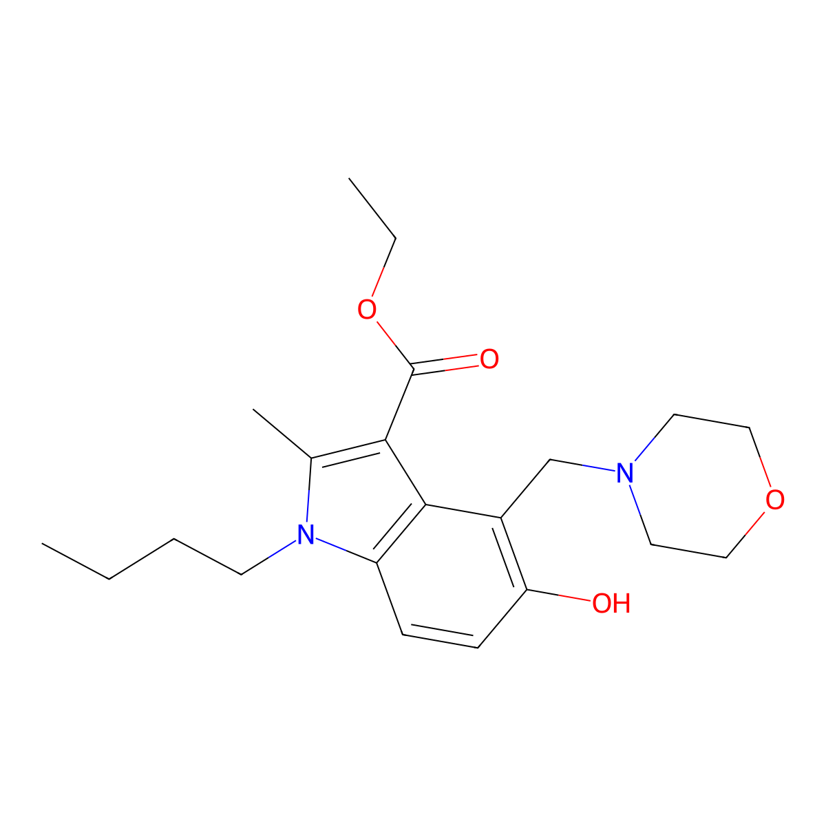 Ethyl 1-butyl-5-hydroxy-2-methyl-4-(morpholin-4-ylmethyl)indole-3-carboxylate molecular structure, CAS 159187-12-9