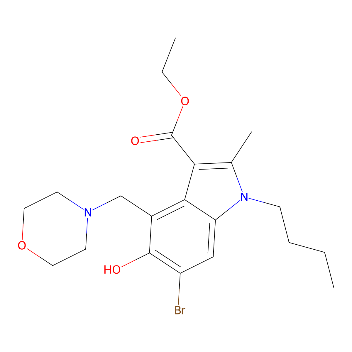Ethyl 6-bromo-1-butyl-5-hydroxy-2-methyl-4-(morpholin-4-ylmethyl)indole-3-carboxylate molecular structure, CAS 159187-30-1