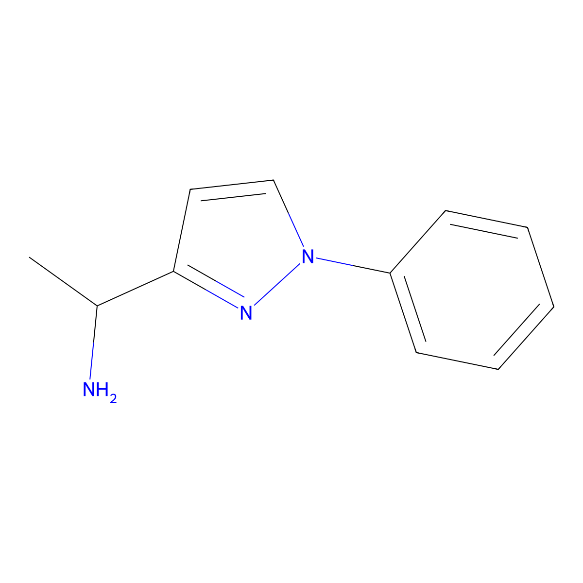1-(1-phenyl-1H-pyrazol-3-yl)ethan-1-amine molecular structure, CAS 1592280-18-6