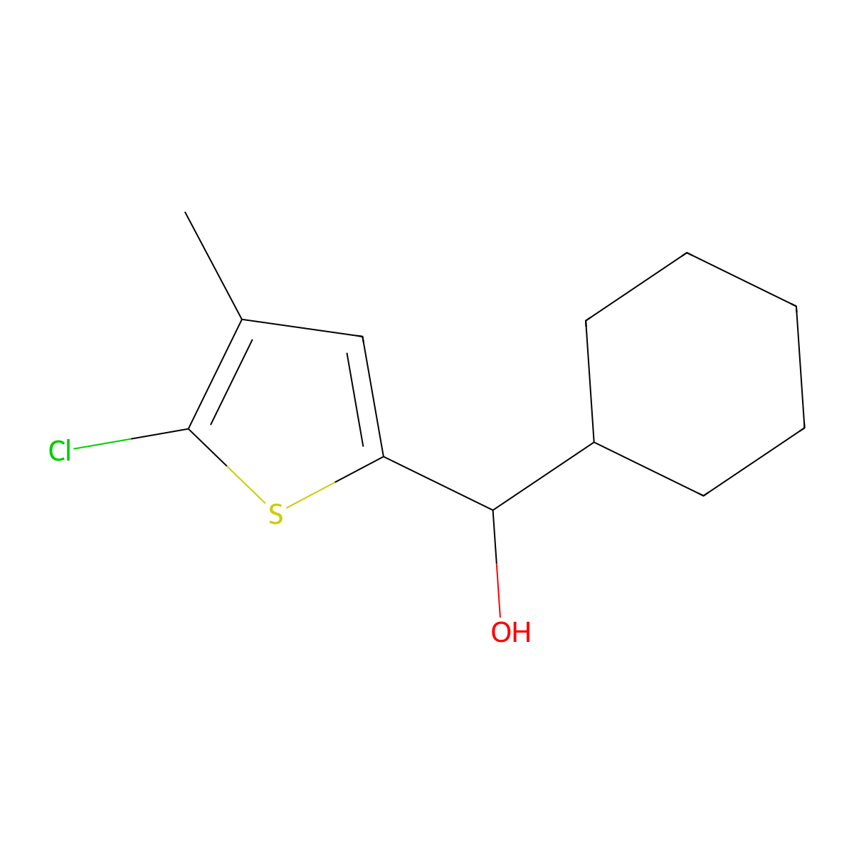 (5-Chloro-4-methylthiophen-2-yl)(cyclohexyl)methanol molecular structure, CAS 1592343-90-2