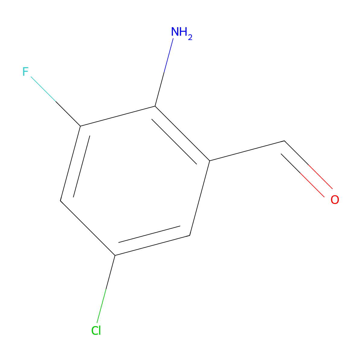 2-Amino-5-chloro-3-fluorobenzaldehyde molecular structure, CAS 1592364-78-7