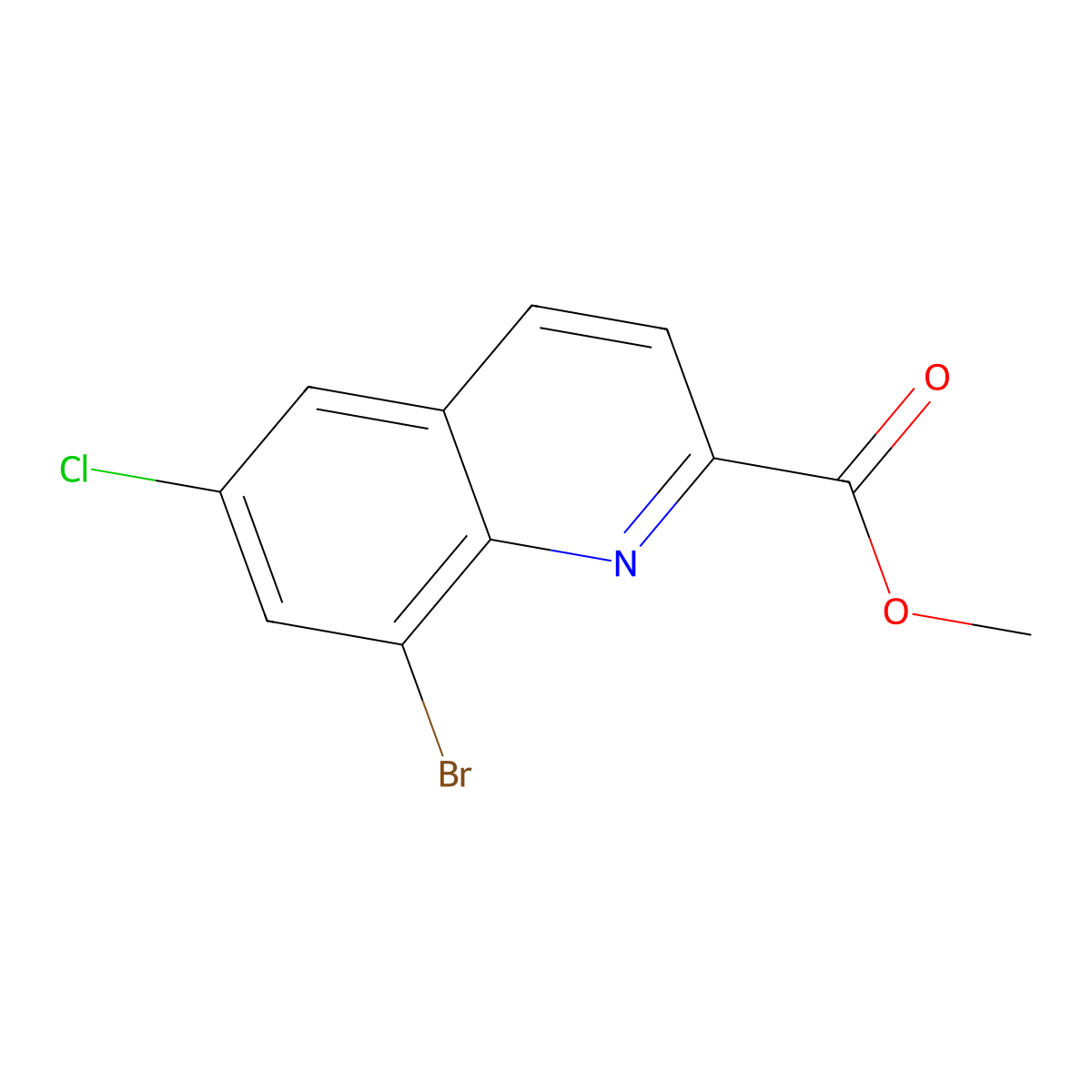 Methyl 8-bromo-6-chloroquinoline-2-carboxylate molecular structure, CAS 1592365-72-4