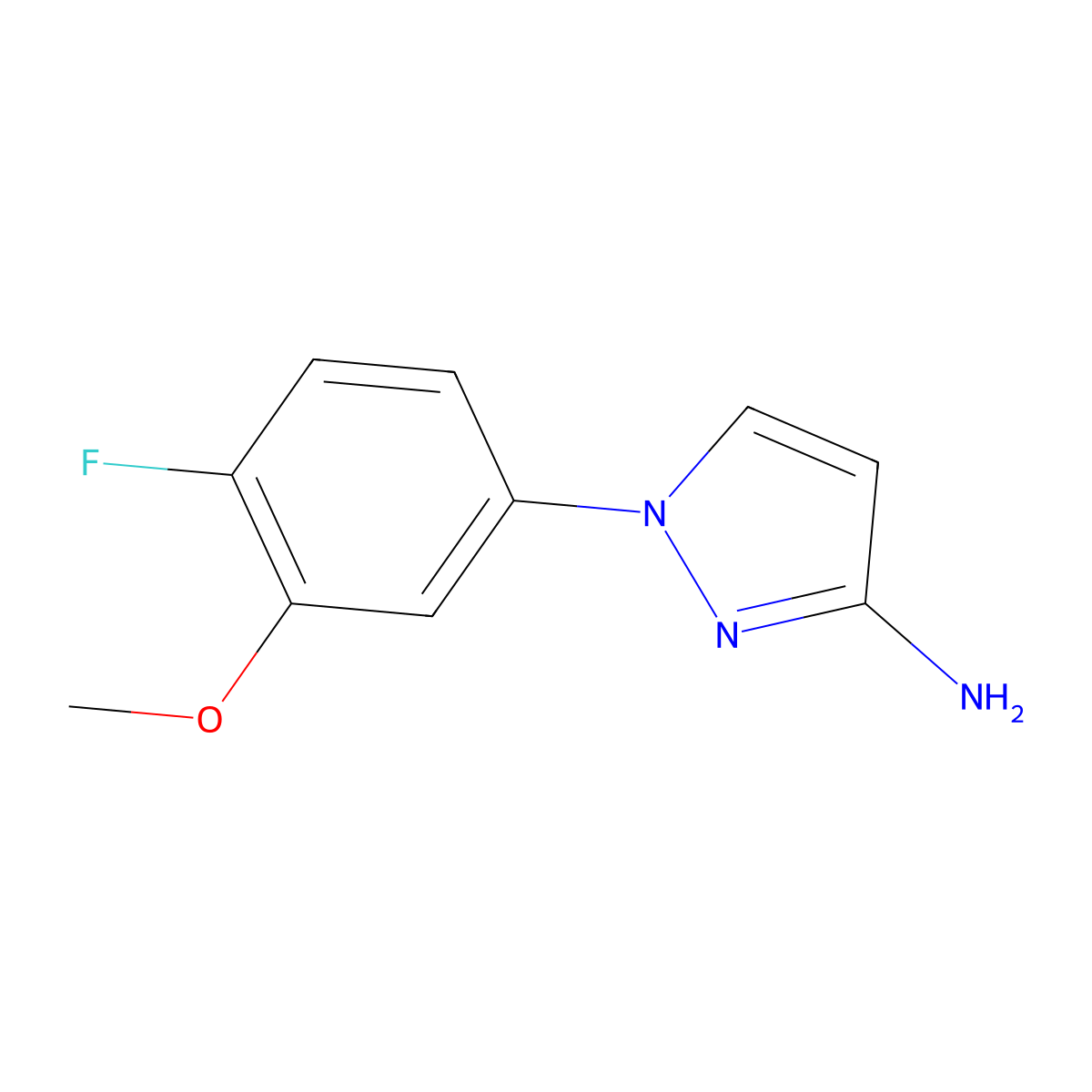 1-(4-fluoro-3-methoxyphenyl)-1H-pyrazol-3-amine molecular structure, CAS 1592378-06-7