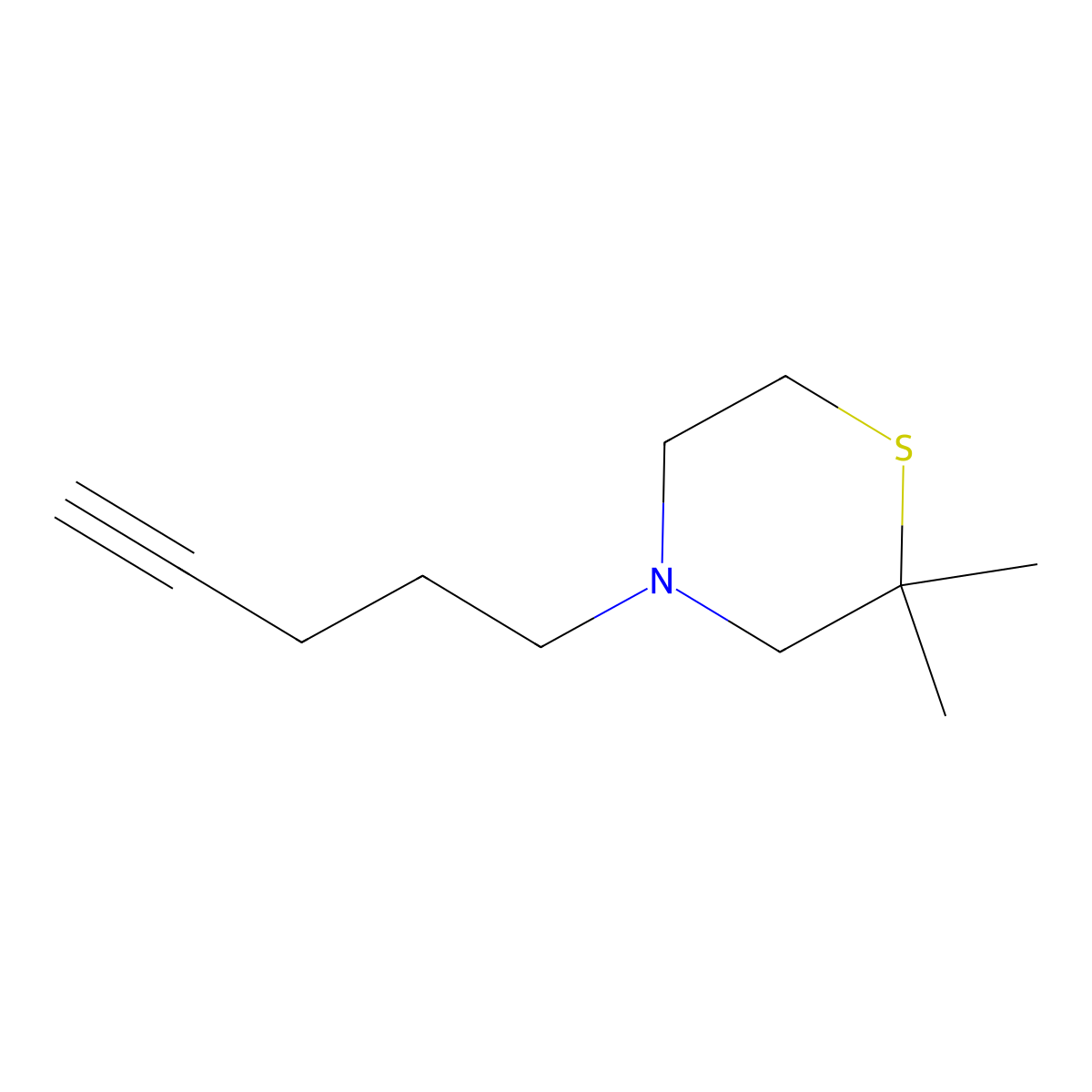 2,2-Dimethyl-4-(pent-4-yn-1-yl)thiomorpholine molecular structure, CAS 1592447-00-1