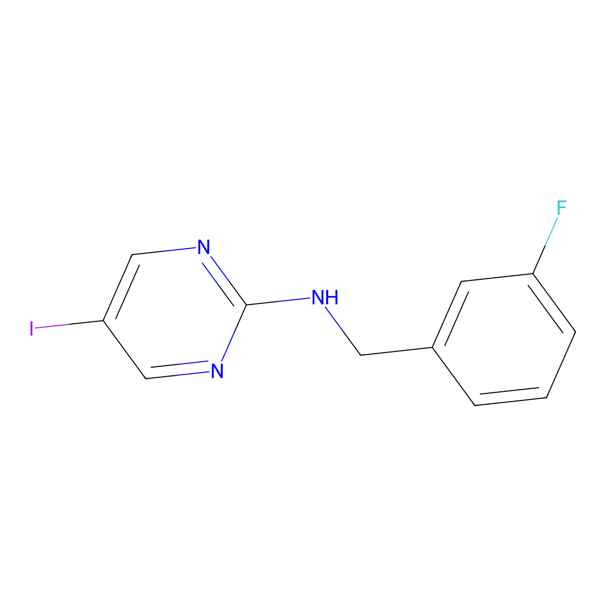 N-(3-Fluorobenzyl)-5-iodopyrimidin-2-amine molecular structure, CAS 1592466-75-5