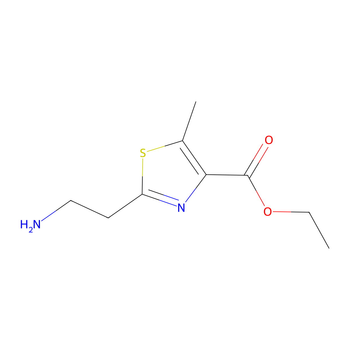 Ethyl 2-(2-aminoethyl)-5-methyl-1,3-thiazole-4-carboxylate molecular structure, CAS 1592471-42-5