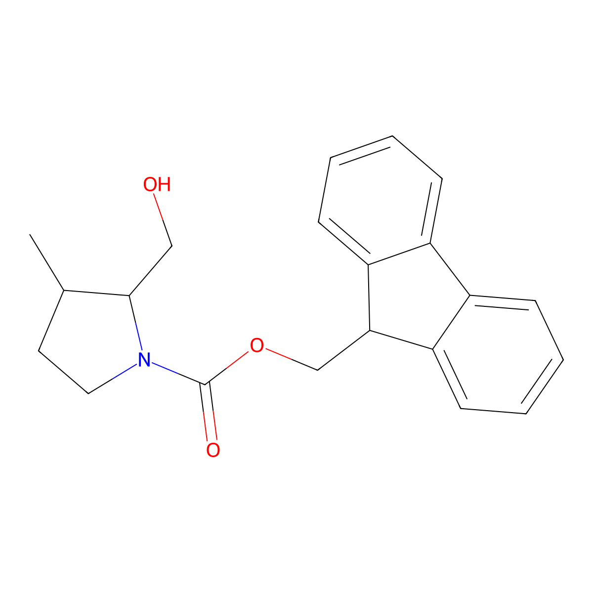 (9H-fluoren-9-yl)methyl 2-(hydroxymethyl)-3-methylpyrrolidine-1-carboxylate molecular structure, CAS 1592474-42-4