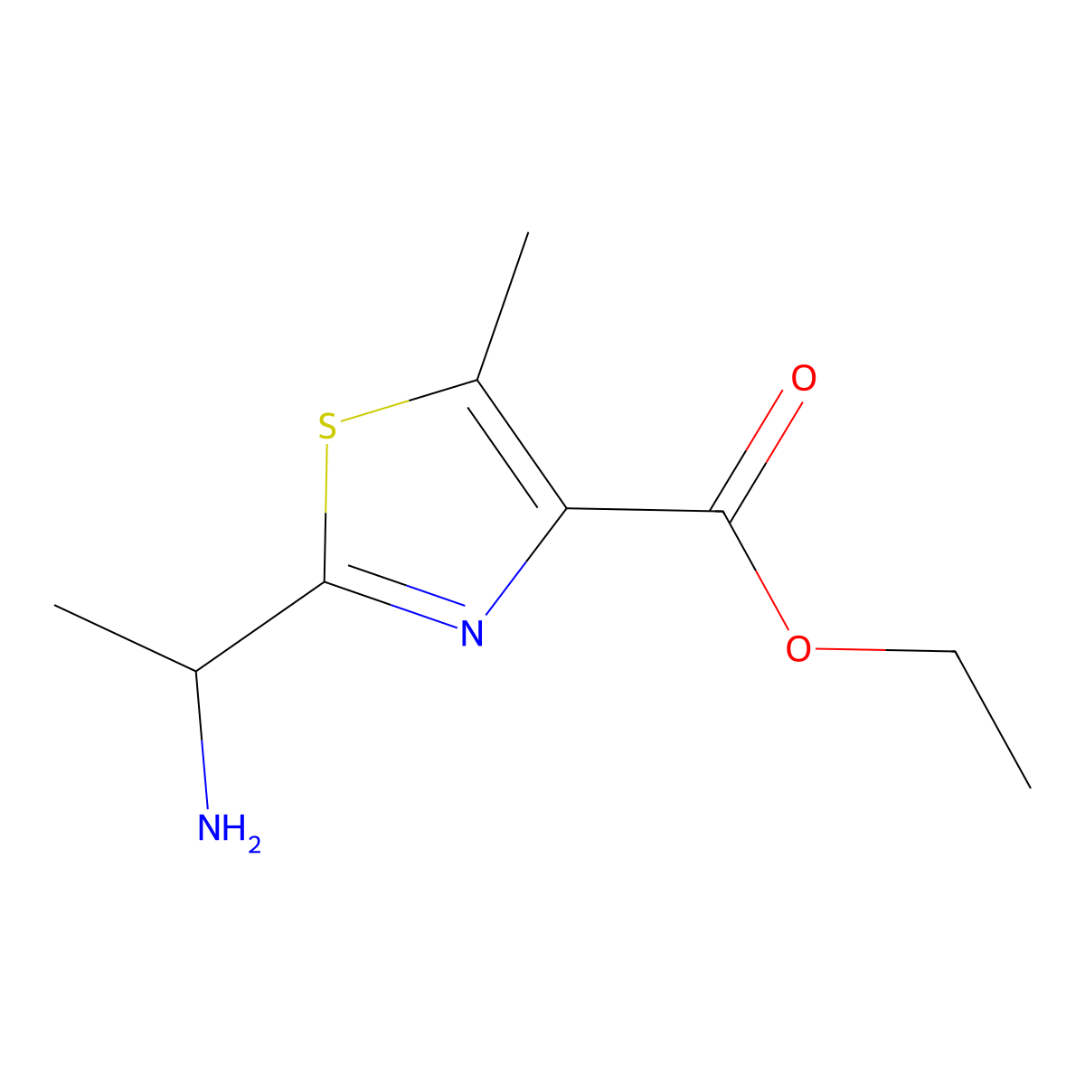 Ethyl 2-(1-aminoethyl)-5-methyl-1,3-thiazole-4-carboxylate molecular structure, CAS 1592521-85-1