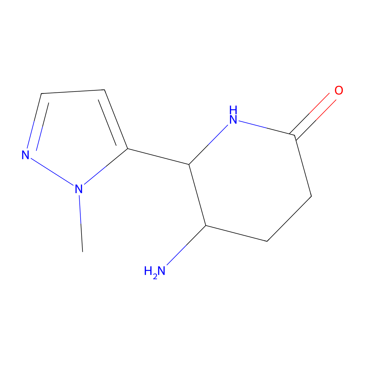 5-amino-6-(1-methyl-1H-pyrazol-5-yl)piperidin-2-one molecular structure, CAS 1592709-22-2