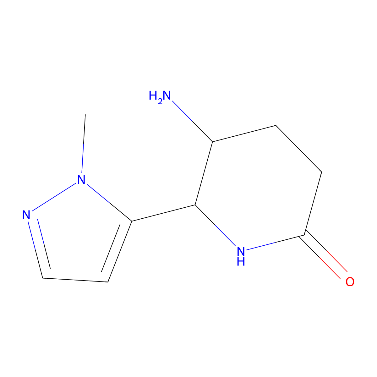 5-amino-6-(1-methyl-1H-pyrazol-5-yl)piperidin-2-one molecular structure, CAS 1592709-22-2