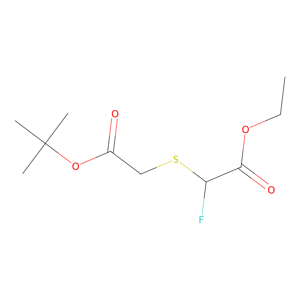 Ethyl 2-{[2-(tert-butoxy)-2-oxoethyl]sulfanyl}-2-fluoroacetate molecular structure, CAS 1592888-07-7