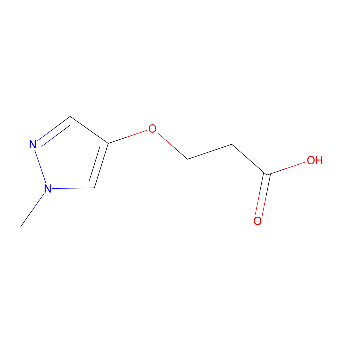 3-((1-Methyl-1H-pyrazol-4-yl)oxy)propanoic acid molecular structure, CAS 1592921-40-8