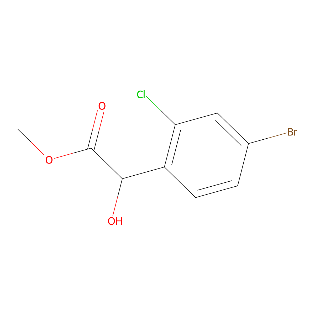 Methyl 2-(4-bromo-2-chlorophenyl)-2-hydroxyacetate molecular structure, CAS 1592922-92-3