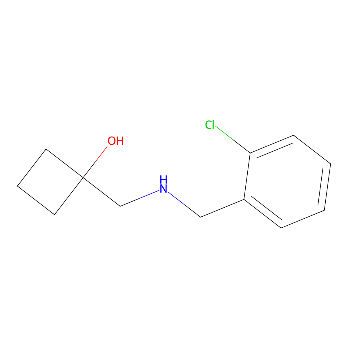 1-({[(2-Chlorophenyl)methyl]amino}methyl)cyclobutan-1-ol molecular structure, CAS 1592971-54-4