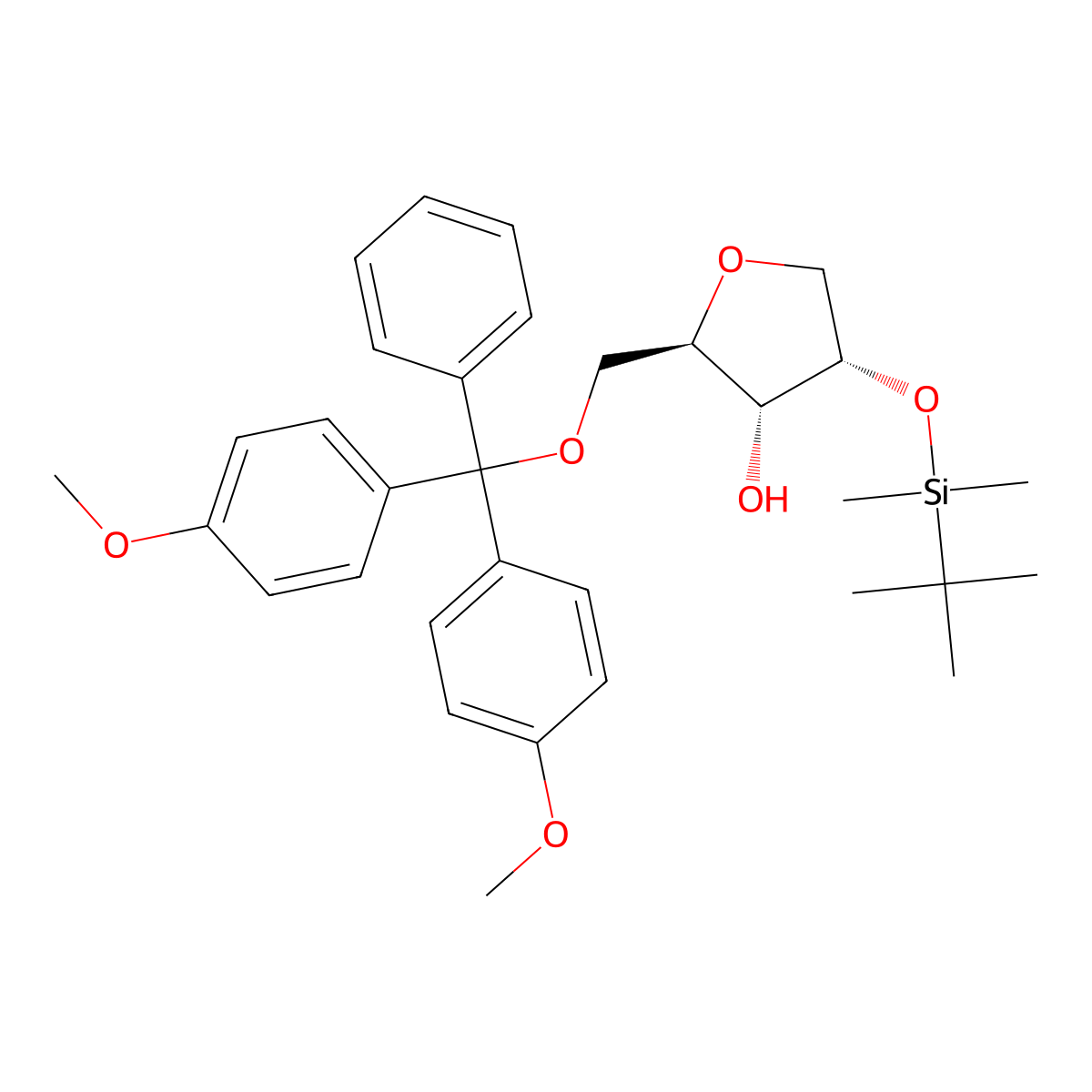 (2R,3R,4S)-2-((bis(4-methoxyphenyl)(phenyl)methoxy)methyl)-4-((tert-butyldimethylsilyl)oxy)tetrahydrofuran-3-ol molecular structure, CAS 159299-30-6