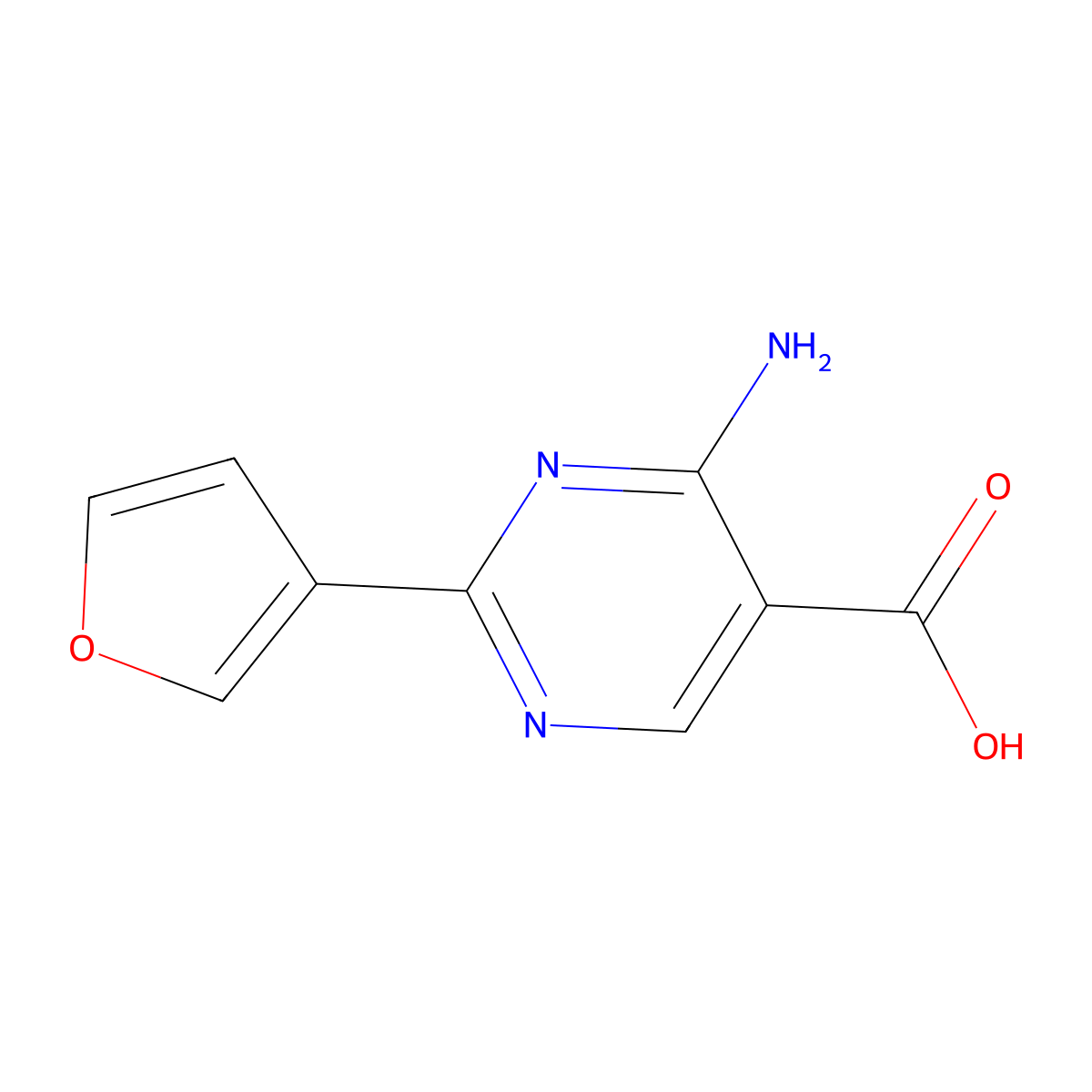 4-Amino-2-(furan-3-yl)pyrimidine-5-carboxylic acid molecular structure, CAS 1593002-54-0