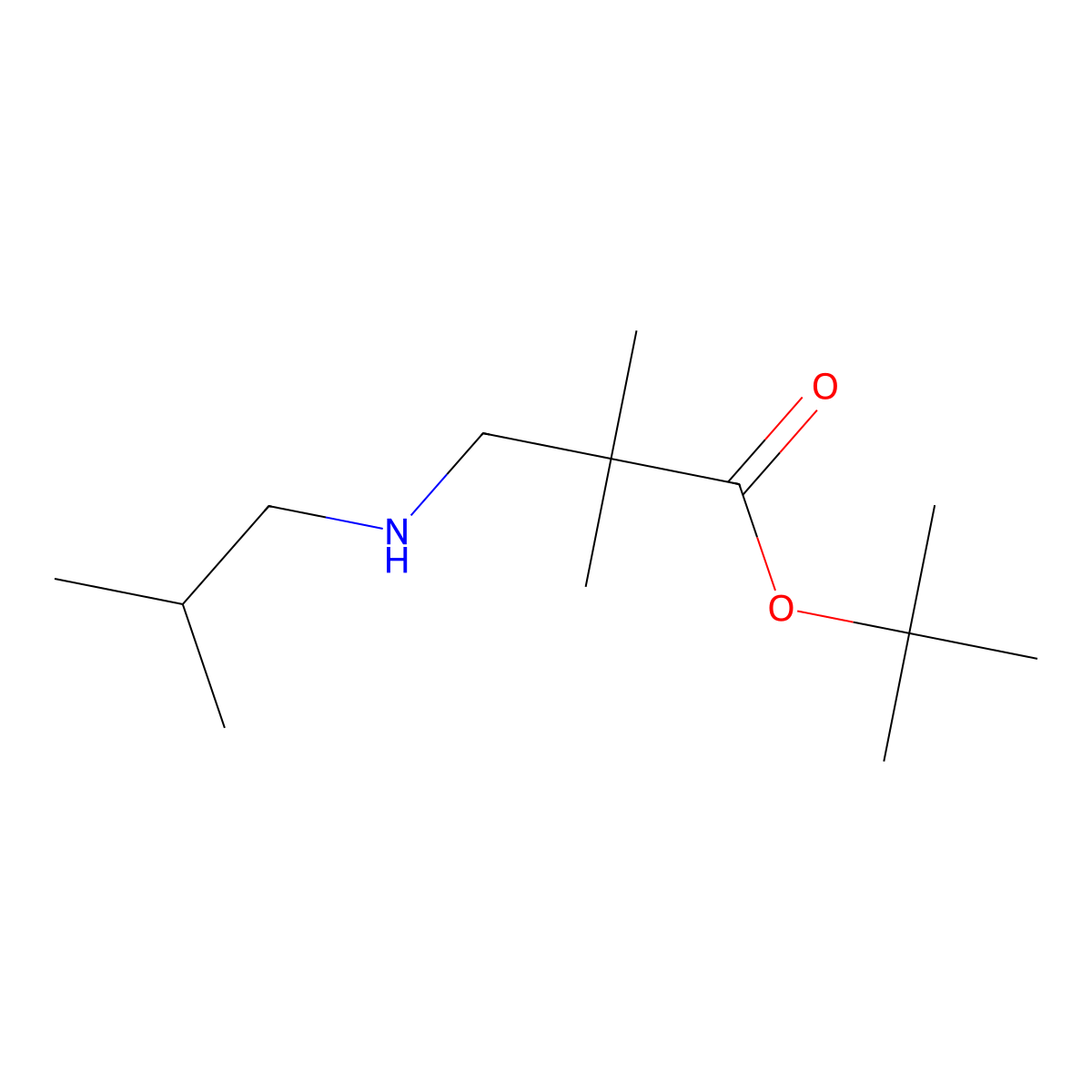Tert-butyl 2,2-dimethyl-3-[(2-methylpropyl)amino]propanoate molecular structure, CAS 1593020-10-0