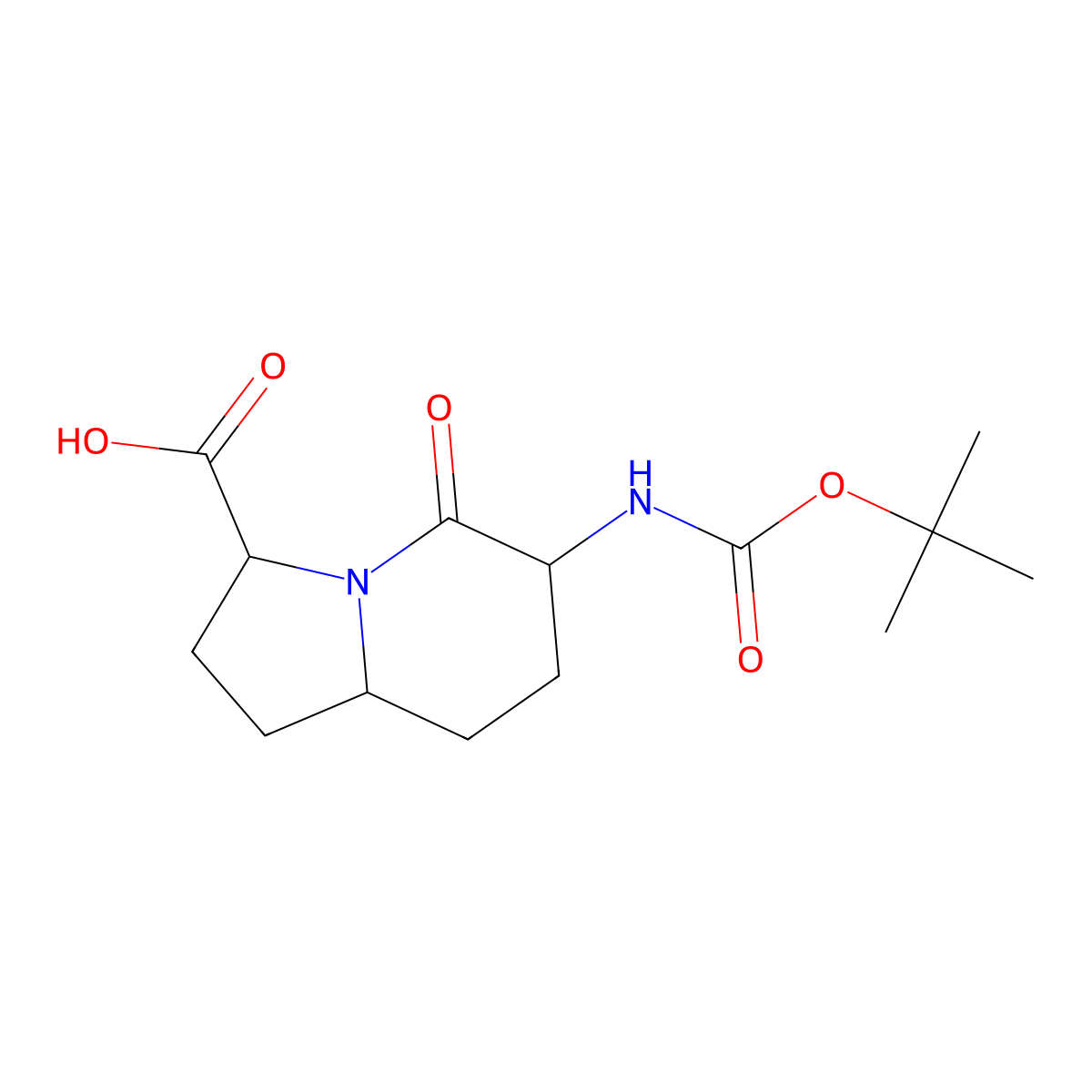 (3S,6S,8aS)-6-((tert-Butoxycarbonyl)amino)-5-oxooctahydroindolizine-3-carboxylic acid molecular structure, CAS 159303-50-1