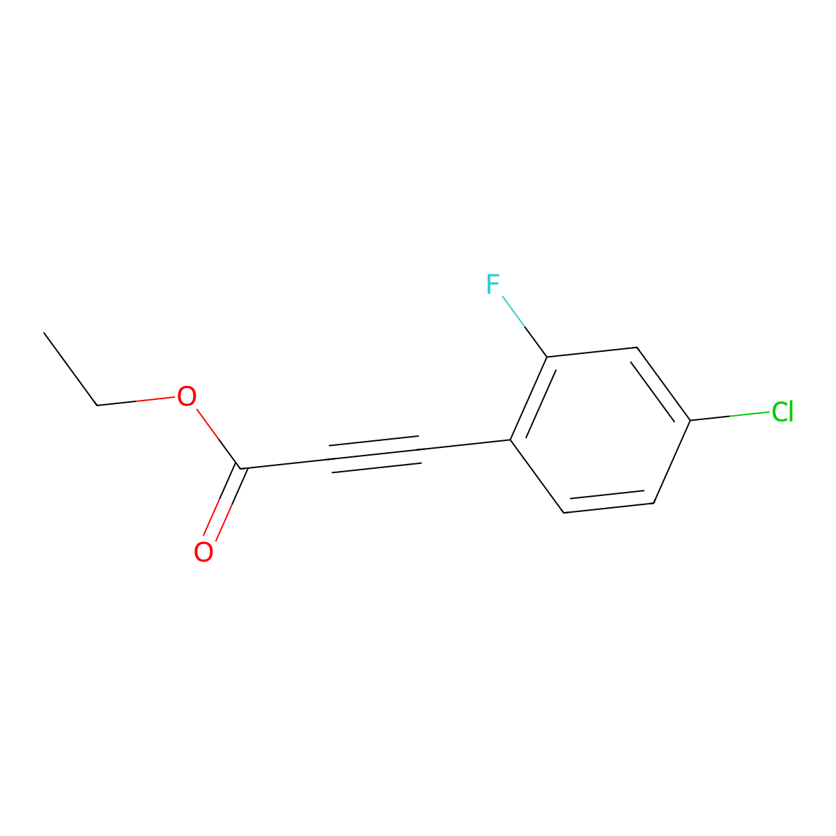 Ethyl 3-(4-chloro-2-fluorophenyl)prop-2-ynoate molecular structure, CAS 1593030-58-0