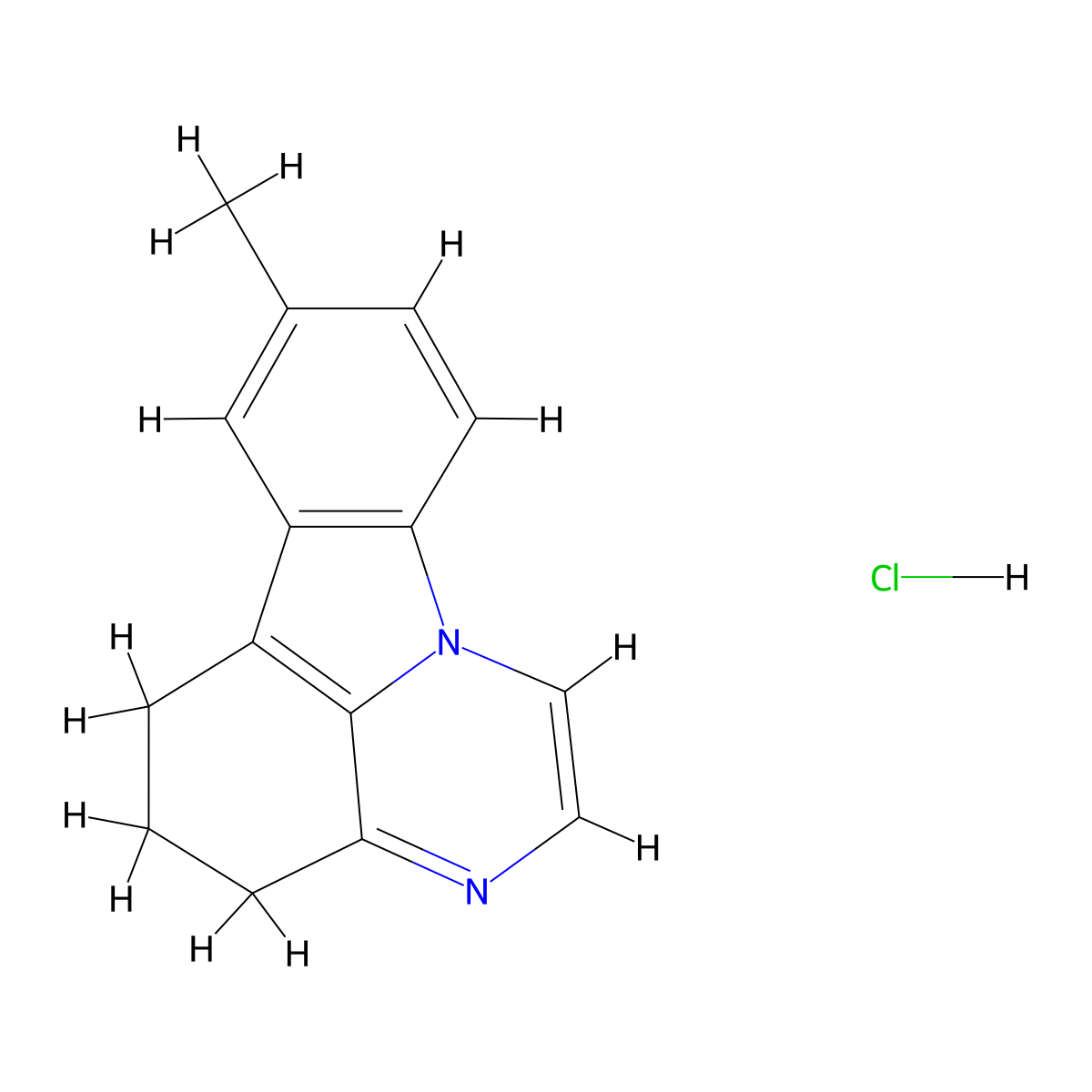 4H-Pyrazino(3,2,1-jk)carbazole, 5,6-dihydro-8-methyl-, monohydrochloride molecular structure, CAS 15932-34-0