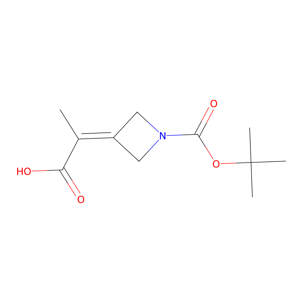 2-{1-[(Tert-butoxy)carbonyl]azetidin-3-ylidene}propanoic acid molecular structure, CAS 1593231-60-7