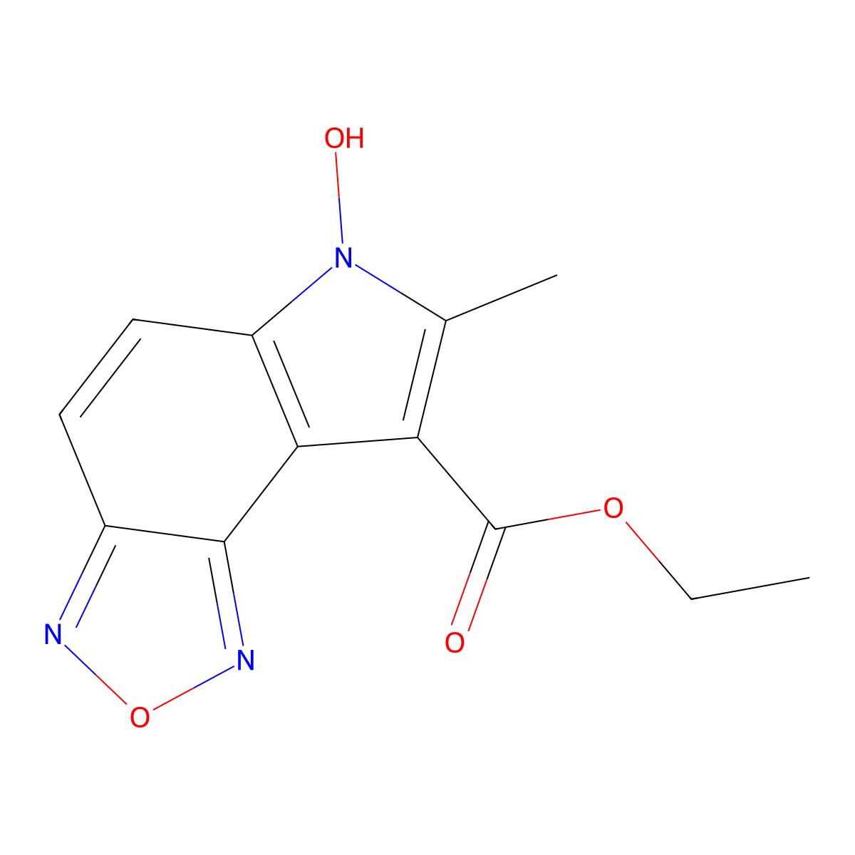 Ethyl 6-hydroxy-7-methyl-6H-pyrrolo(3,2-e)-2,1,3-benzoxadiazole-8-carboxylate molecular structure, CAS 159325-86-7