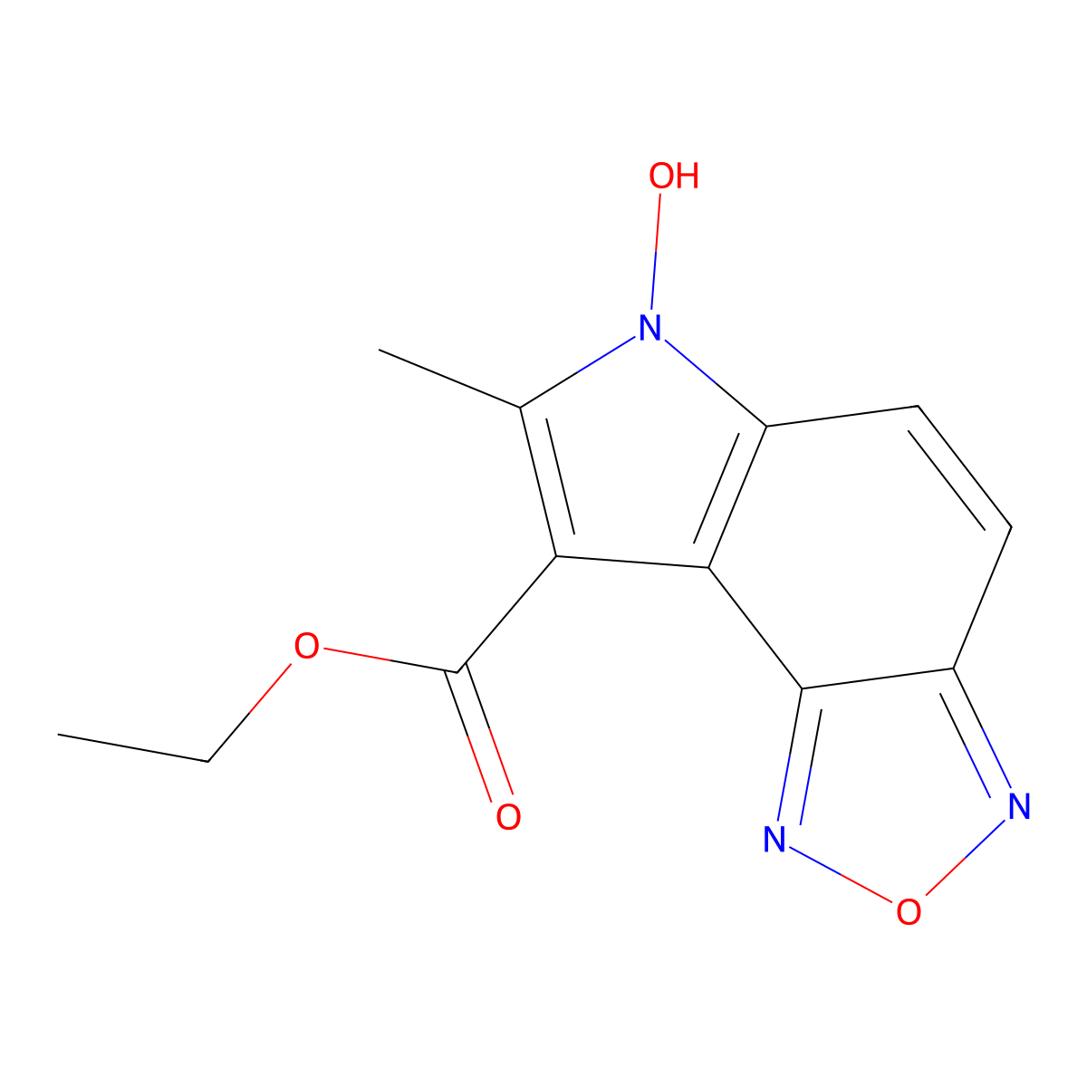 Ethyl 6-hydroxy-7-methyl-6H-pyrrolo(3,2-e)-2,1,3-benzoxadiazole-8-carboxylate molecular structure, CAS 159325-86-7