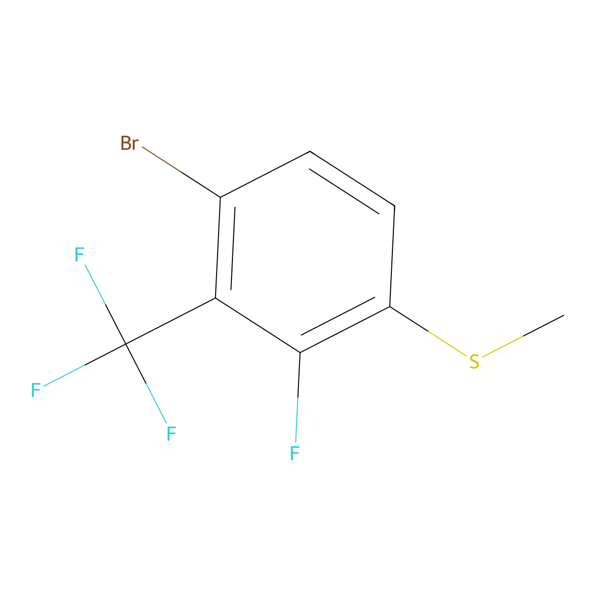 Benzene, 1-bromo-3-fluoro-4-(methylthio)-2-(trifluoromethyl)- molecular structure, CAS 159329-02-9