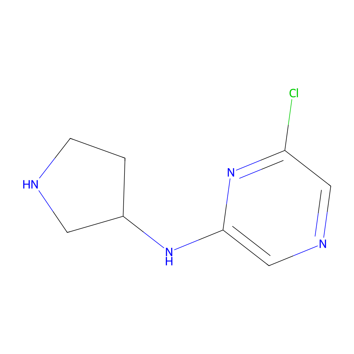 6-chloro-N-(pyrrolidin-3-yl)pyrazin-2-amine molecular structure, CAS 1593348-95-8