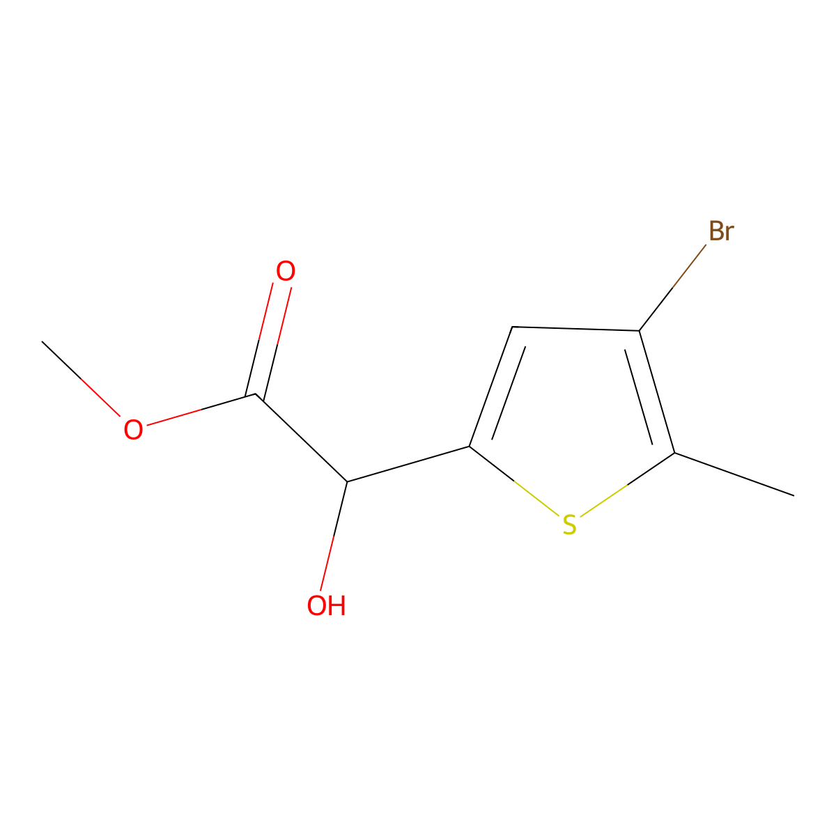 Methyl 2-(4-bromo-5-methylthiophen-2-yl)-2-hydroxyacetate molecular structure, CAS 1593351-68-8