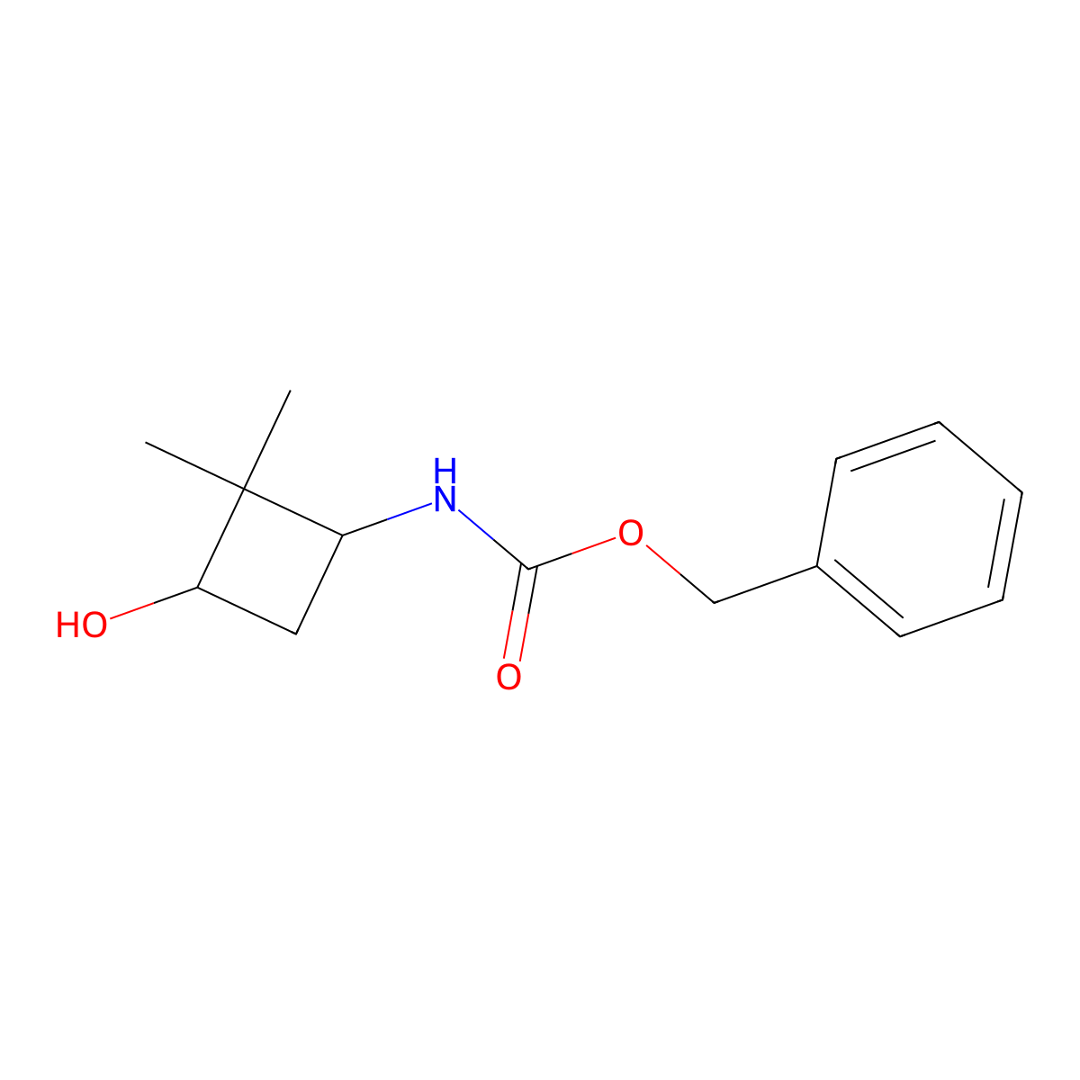 Benzyl (3-hydroxy-2,2-dimethylcyclobutyl)carbamate molecular structure, CAS 1593474-15-7