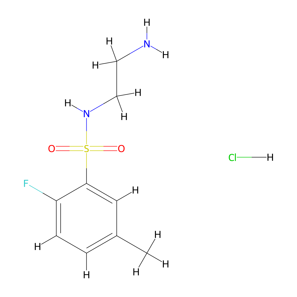 N-(2-aminoethyl)-2-fluoro-5-methylbenzene-1-sulfonamide hydrochloride molecular structure, CAS 1593552-40-9