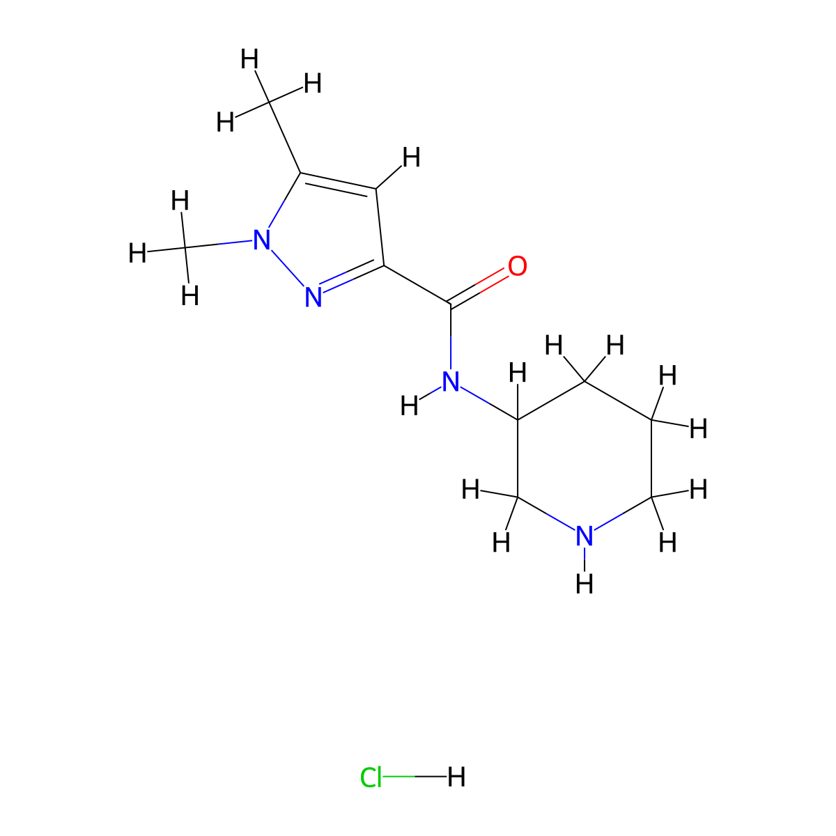 1,5-dimethyl-N-(piperidin-3-yl)-1H-pyrazole-3-carboxamide hydrochloride molecular structure, CAS 1593687-80-9