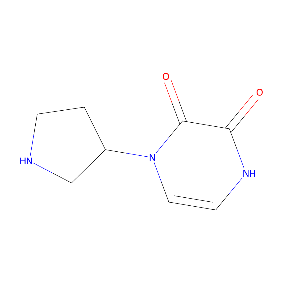1-(Pyrrolidin-3-yl)-1,2,3,4-tetrahydropyrazine-2,3-dione molecular structure, CAS 1593704-24-5