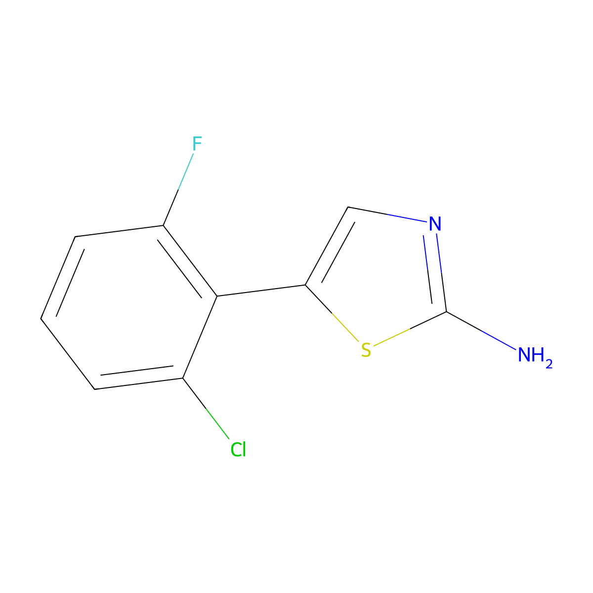 5-(2-Chloro-6-fluorophenyl)thiazol-2-amine molecular structure, CAS 1593759-00-2