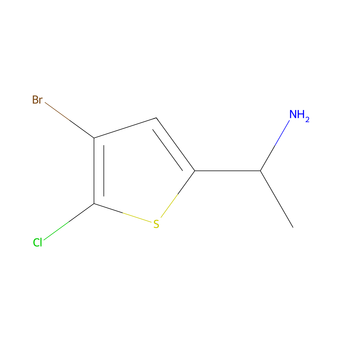 1-(4-Bromo-5-chlorothiophen-2-yl)ethan-1-amine molecular structure, CAS 1593821-42-1