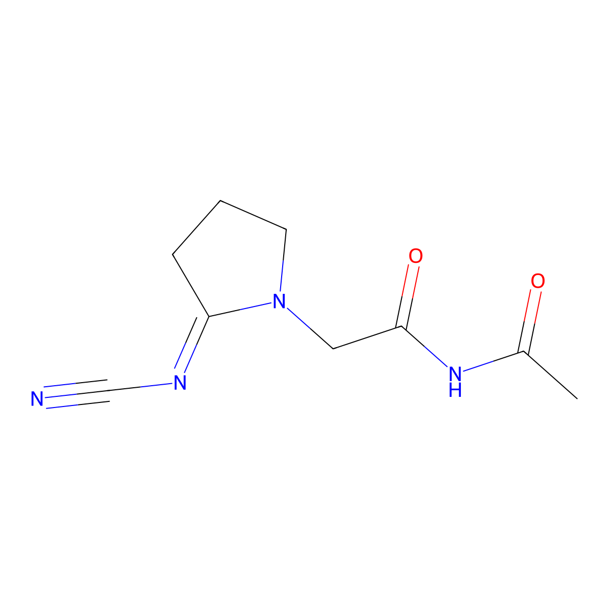 N-Acetyl-2-(cyanoimino)-1-pyrrolidineacetamide molecular structure, CAS 159383-35-4