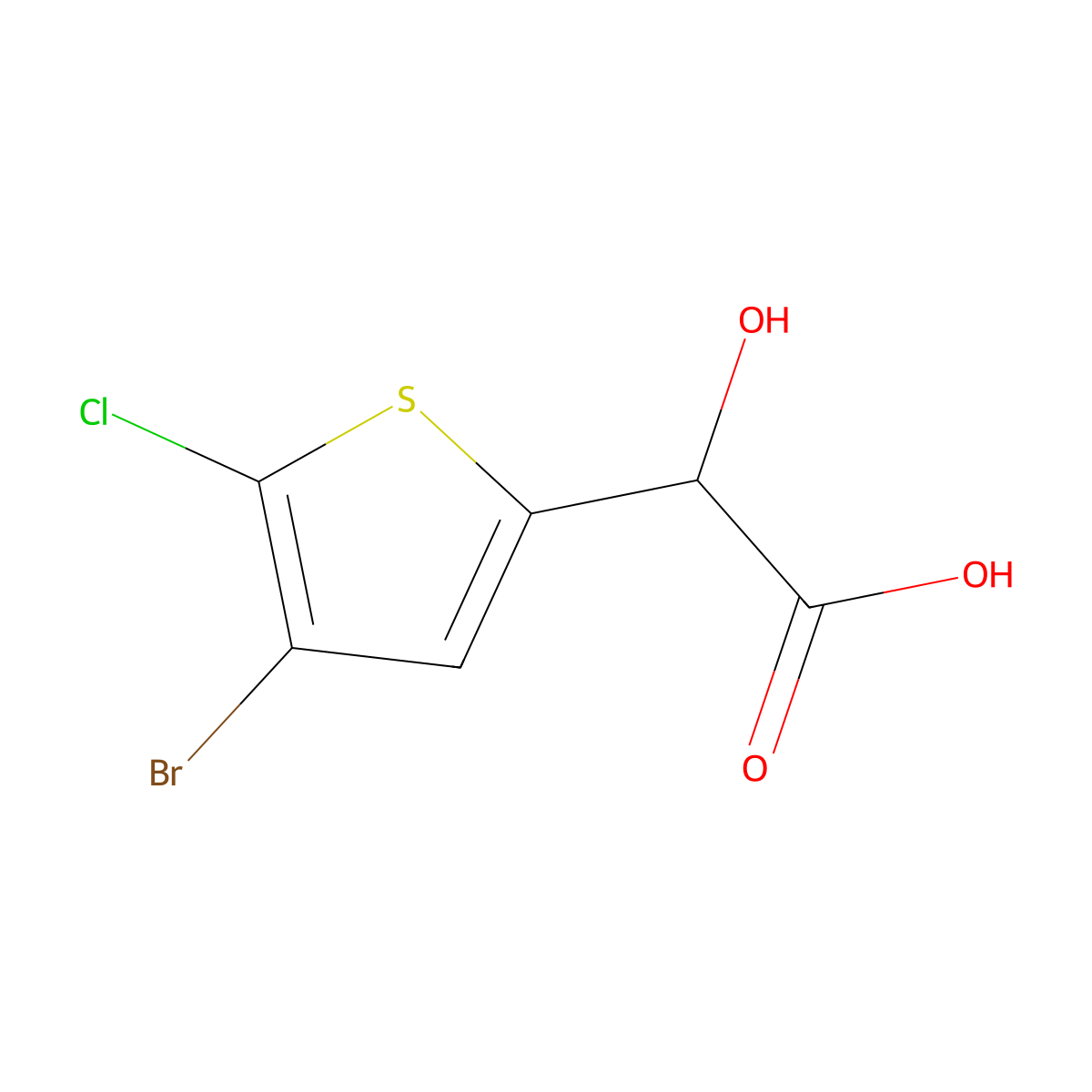 2-(4-Bromo-5-chlorothiophen-2-yl)-2-hydroxyacetic acid molecular structure, CAS 1593833-54-5