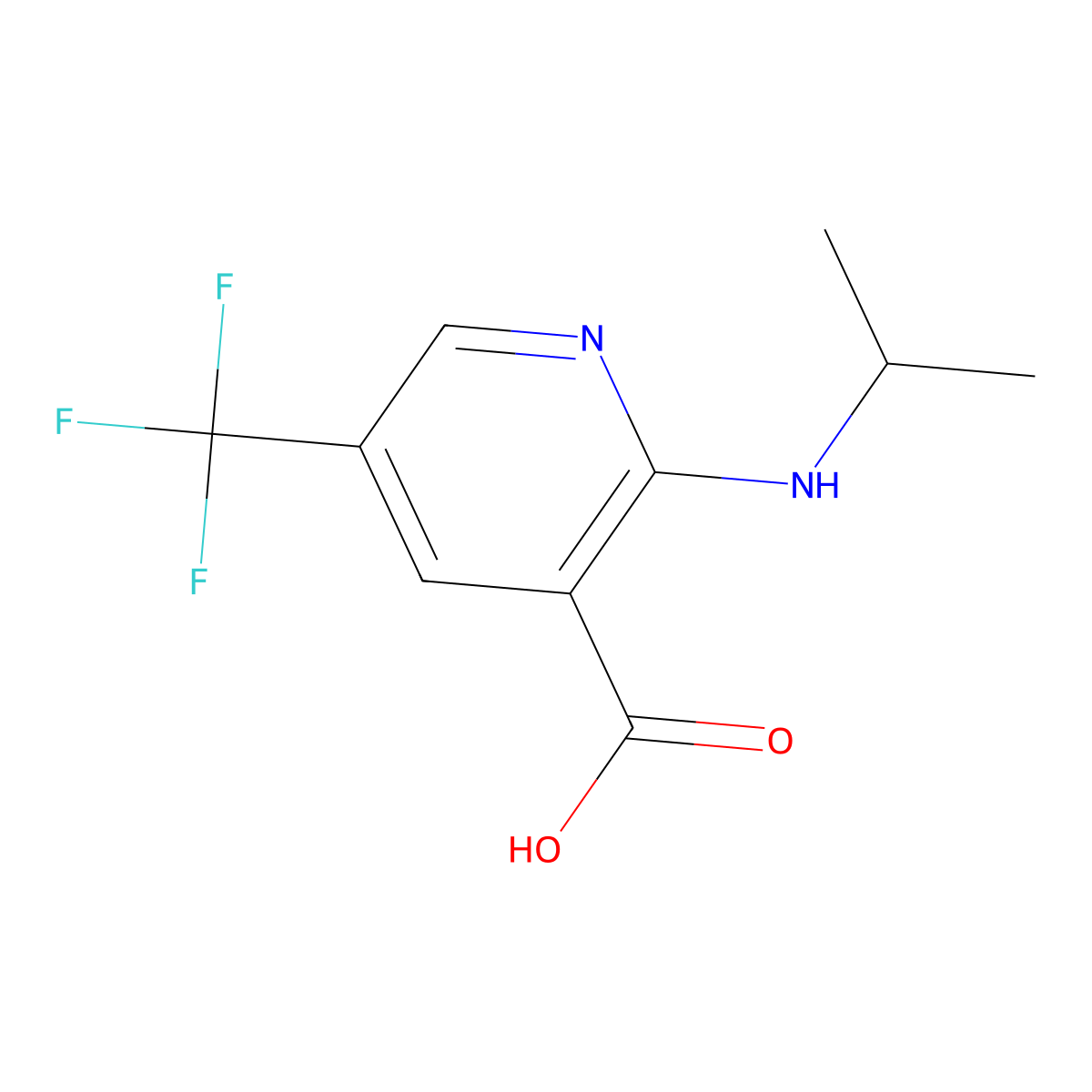 2-[(Propan-2-yl)amino]-5-(trifluoromethyl)pyridine-3-carboxylic acid molecular structure, CAS 1593887-55-8