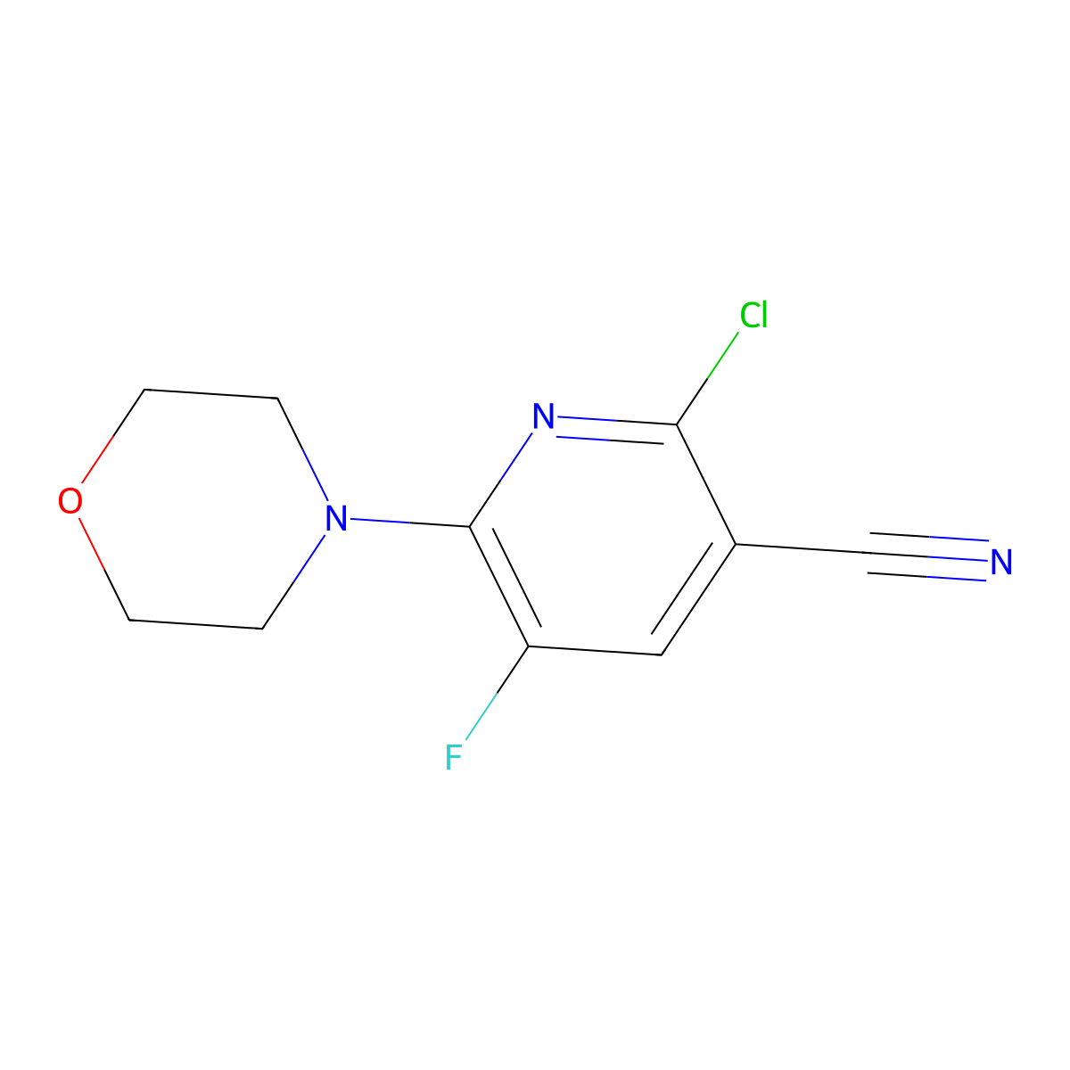 2-Chloro-5-fluoro-6-(morpholin-4-yl)pyridine-3-carbonitrile molecular structure, CAS 1593889-83-8