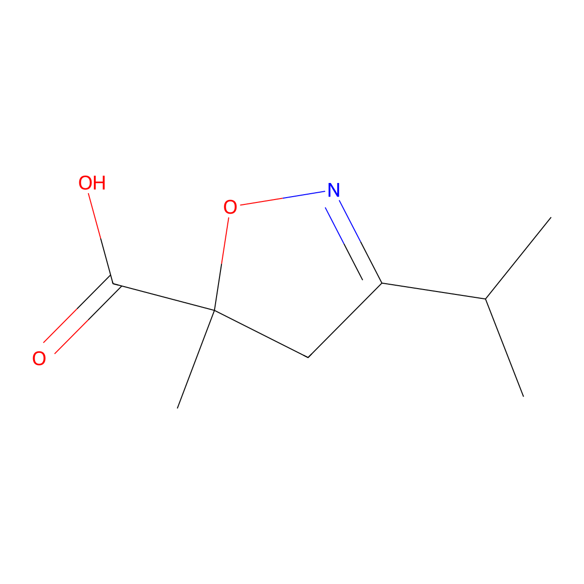 5-Methyl-3-(propan-2-yl)-4,5-dihydro-1,2-oxazole-5-carboxylic acid molecular structure, CAS 1593889-99-6