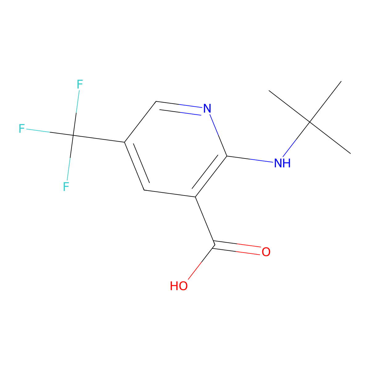2-(Tert-butylamino)-5-(trifluoromethyl)pyridine-3-carboxylic acid molecular structure, CAS 1593890-21-1