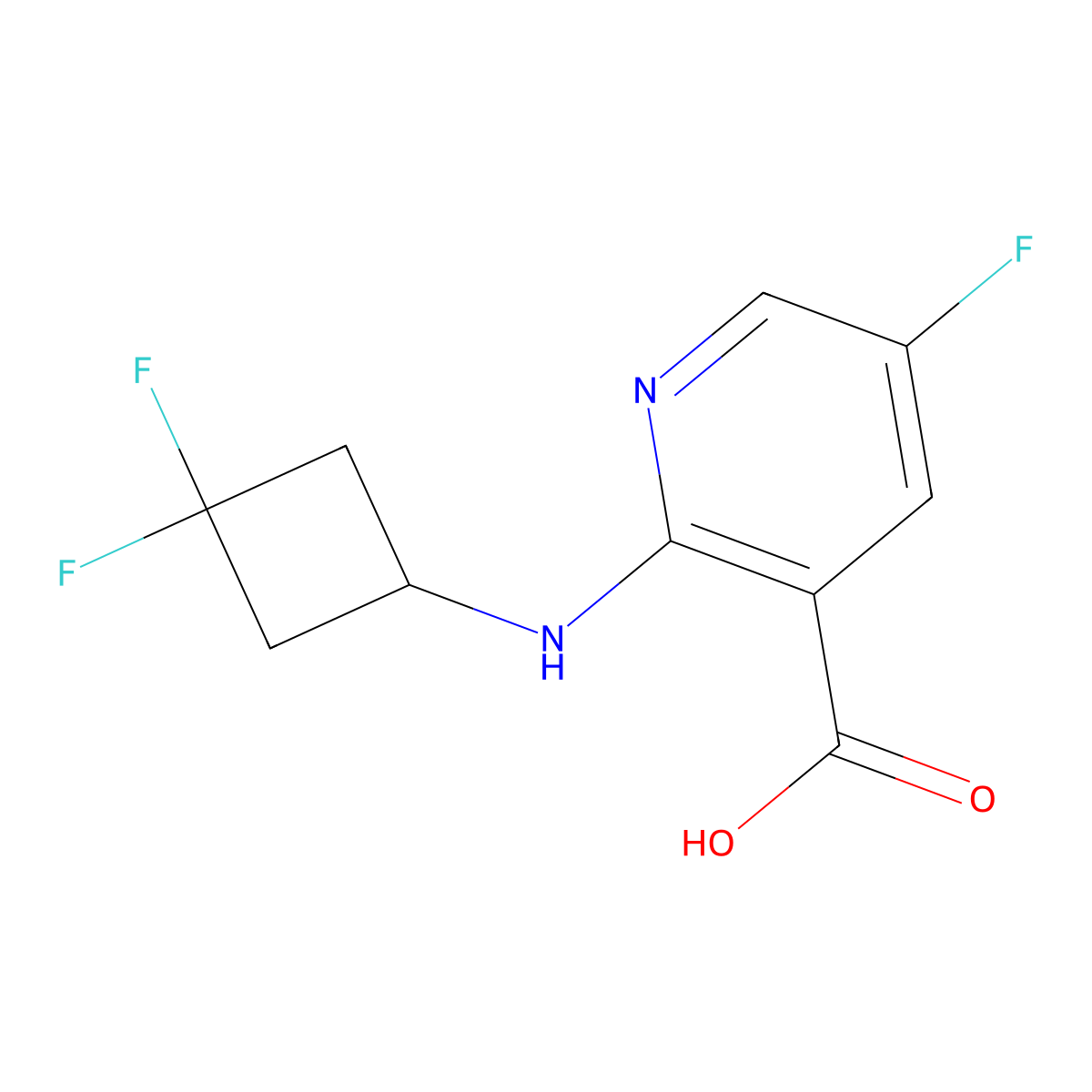 2-[(3,3-Difluorocyclobutyl)amino]-5-fluoropyridine-3-carboxylic acid molecular structure, CAS 1593891-25-8