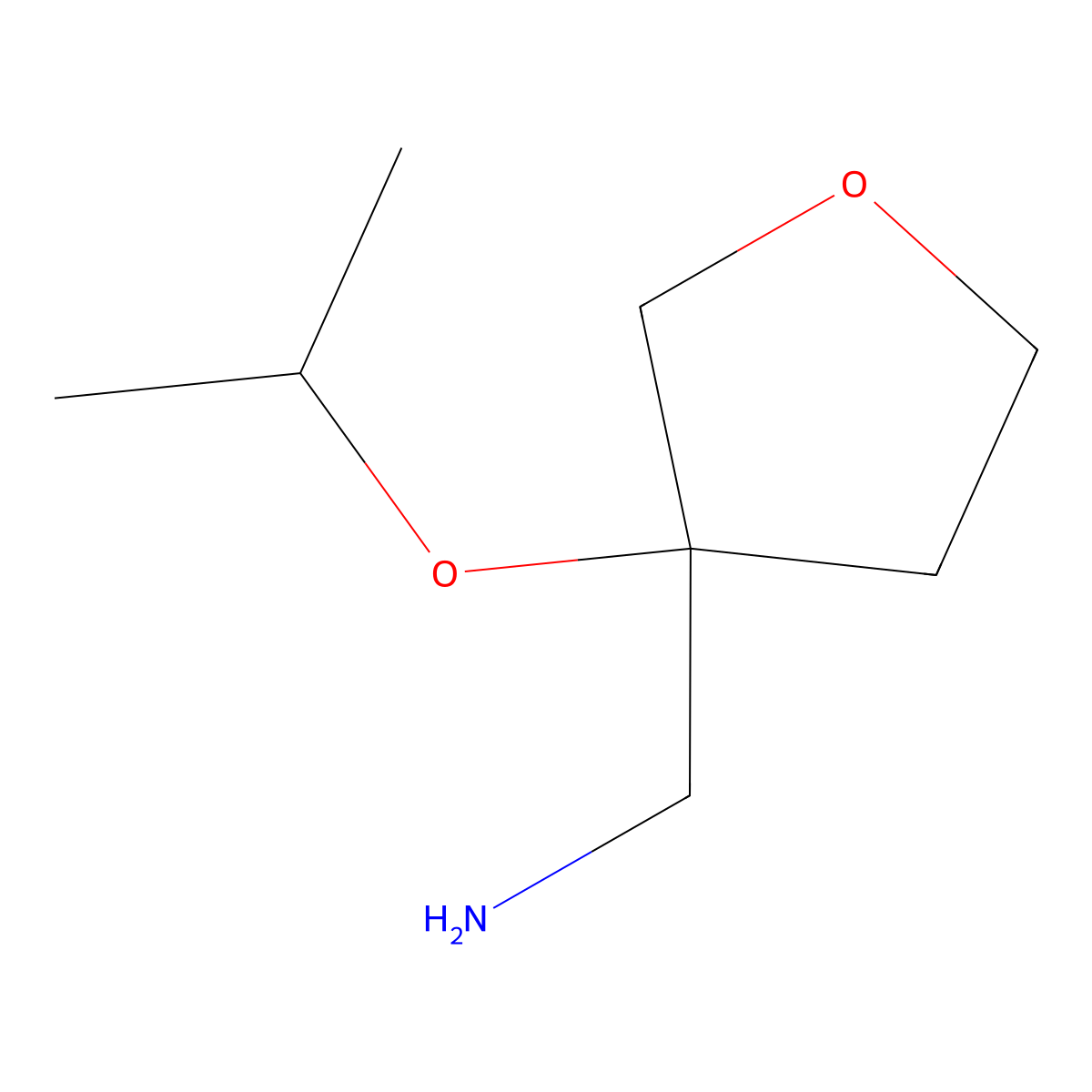 (3-(Propan-2-yloxy)oxolan-3-yl)methanamine molecular structure, CAS 1593918-30-9