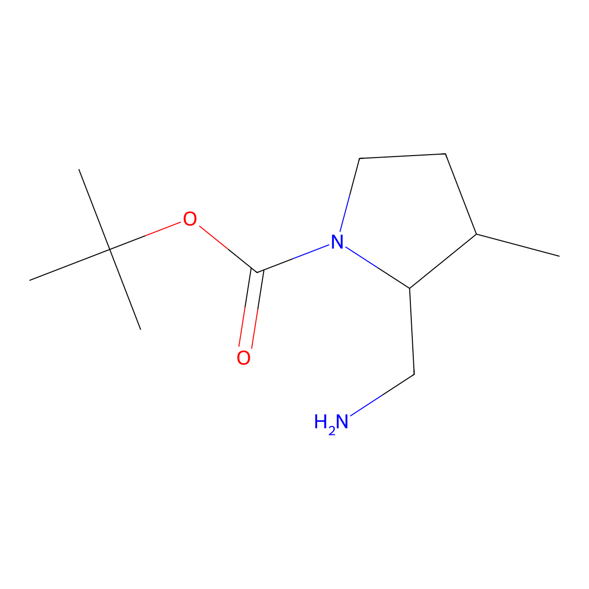 Tert-butyl 2-(aminomethyl)-3-methylpyrrolidine-1-carboxylate molecular structure, CAS 1593964-32-9