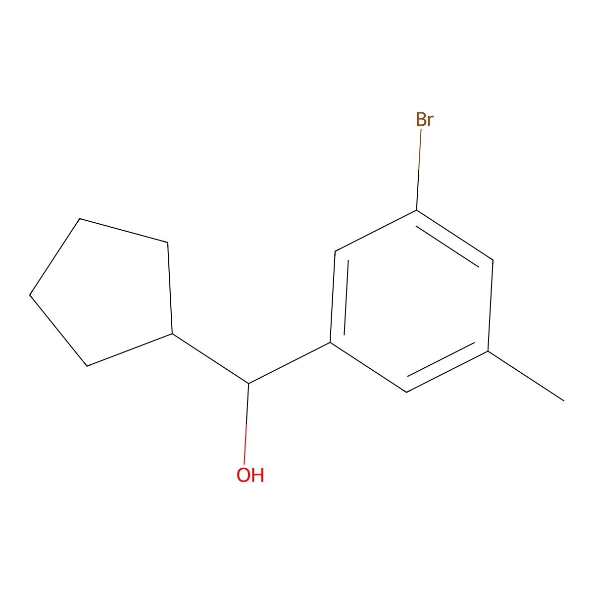 3-Bromo-alpha-cyclopentyl-5-methylbenzenemethanol molecular structure, CAS 1593968-95-6