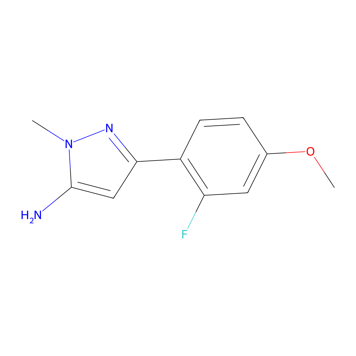 3-(2-fluoro-4-methoxyphenyl)-1-methyl-1H-pyrazol-5-amine molecular structure, CAS 1594019-36-9