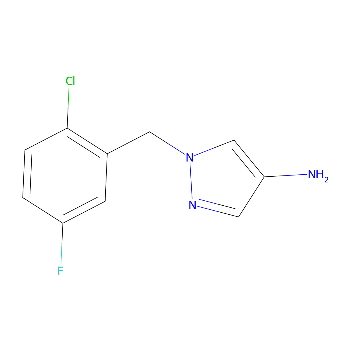 1-[(2-chloro-5-fluorophenyl)methyl]-1H-pyrazol-4-amine molecular structure, CAS 1594054-17-7