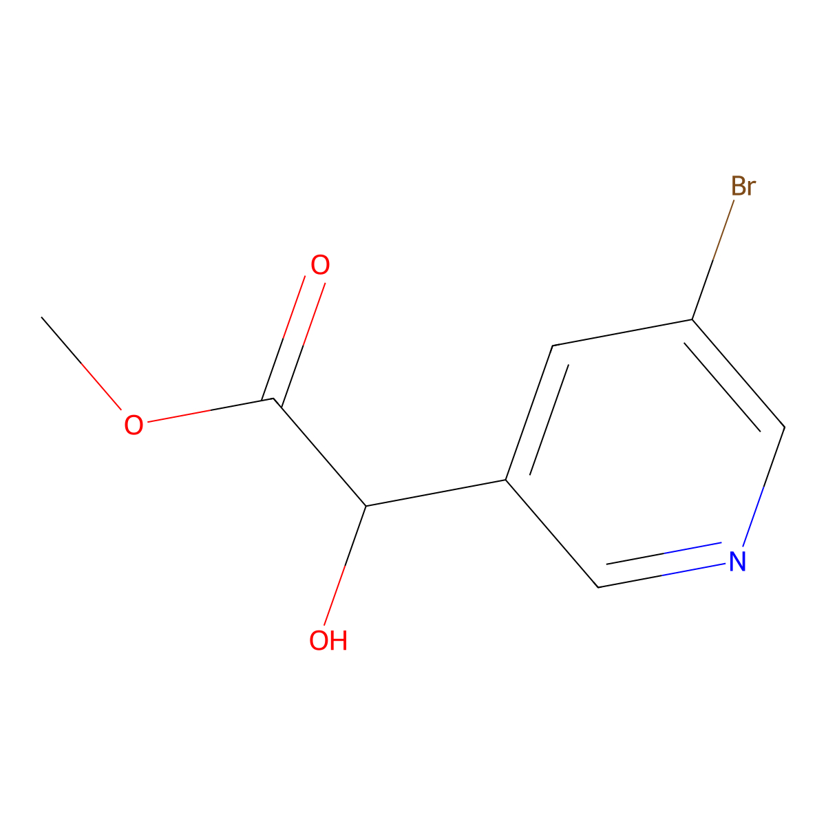 Methyl 2-(5-bromopyridin-3-yl)-2-hydroxyacetate molecular structure, CAS 1594069-66-5