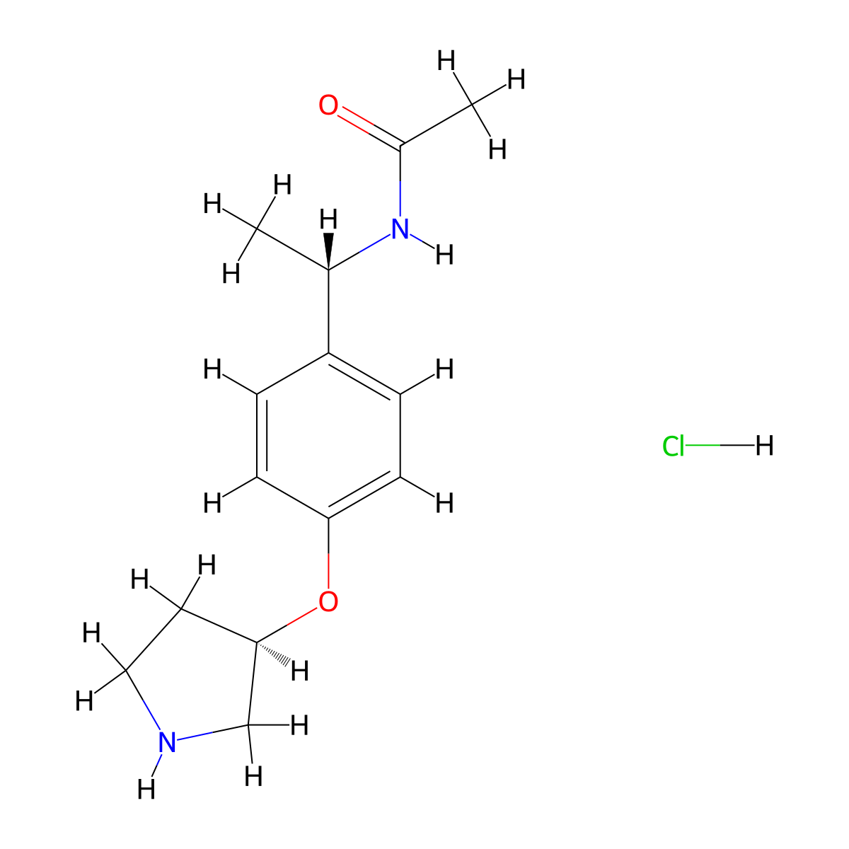 N-((S)-1-(4-((R)-Pyrrolidin-3-yloxy)phenyl)ethyl)acetamide hydrochloride molecular structure, CAS 1594129-68-6